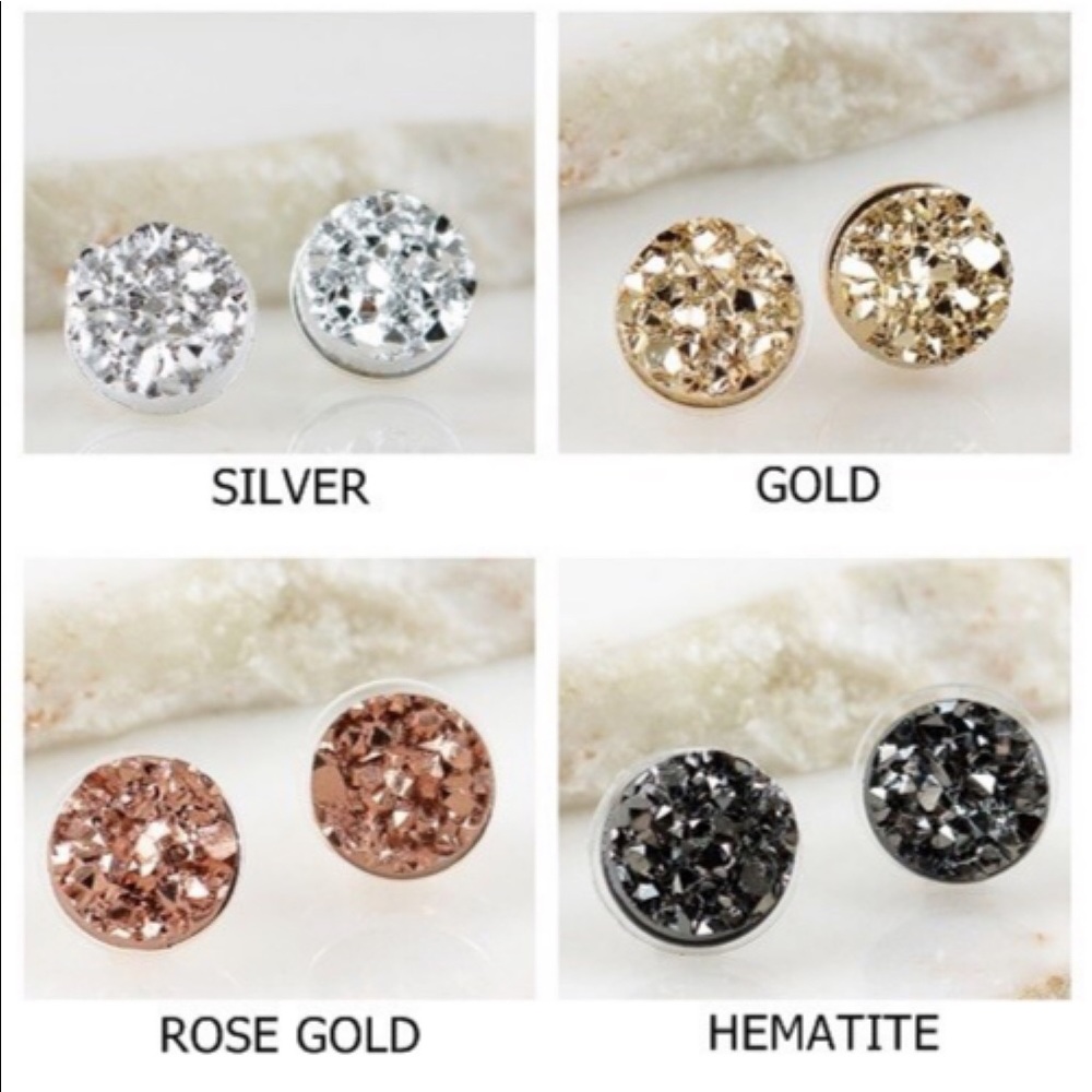 Round druzy earring stud - Picture 3 of 8